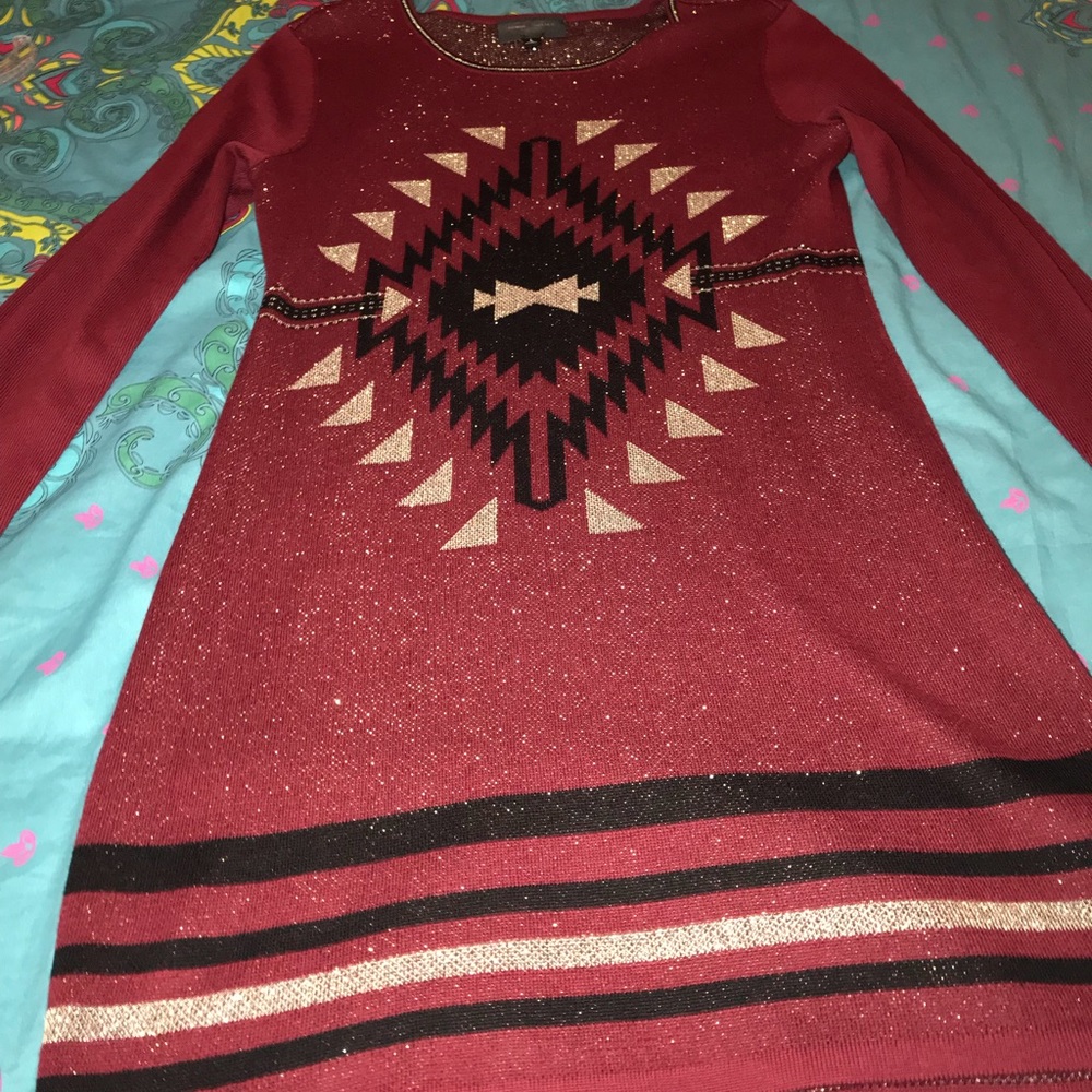 RED GLITTER SWEATER DRESS SZ L